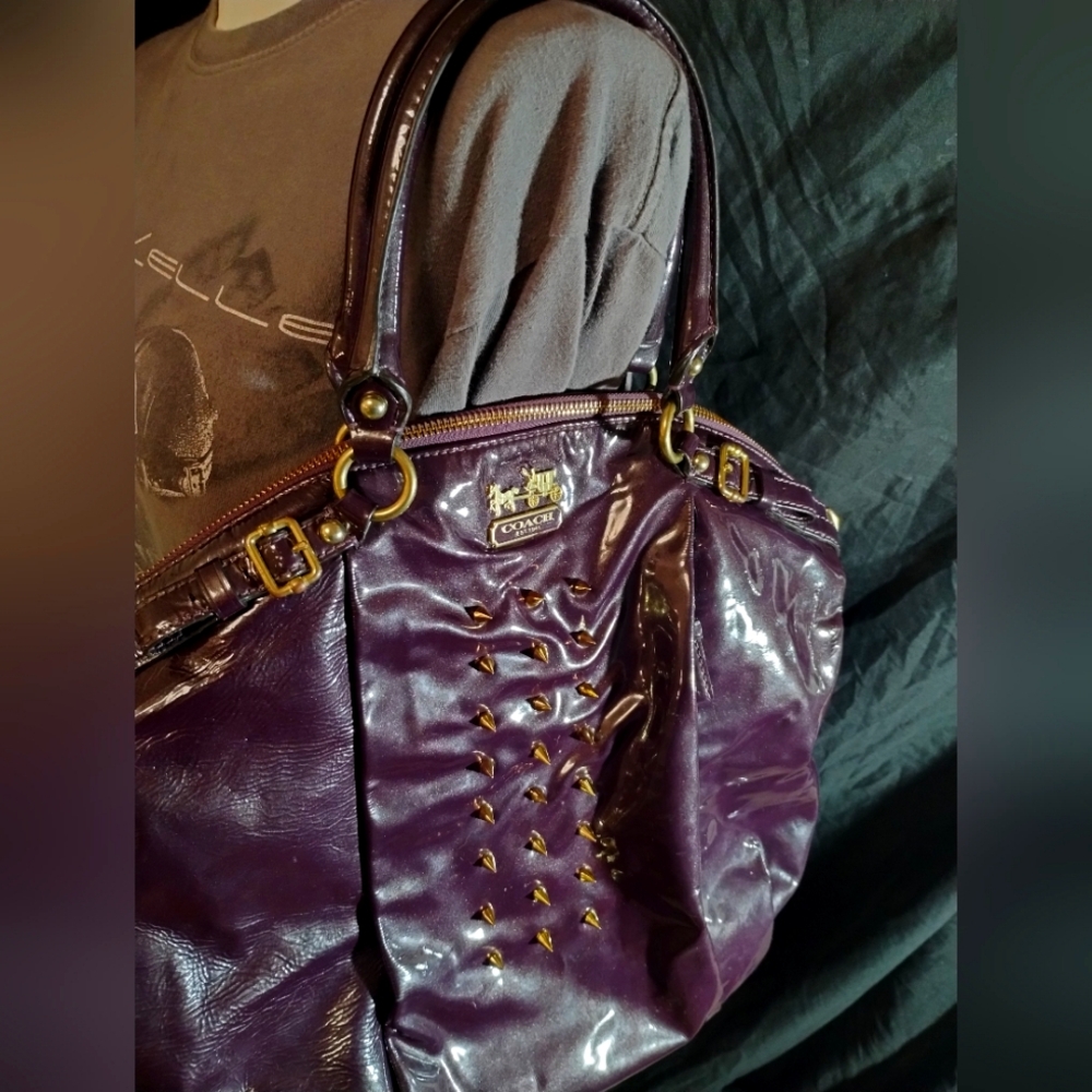 Vintage Studded Coach Patent Leather Eggplant